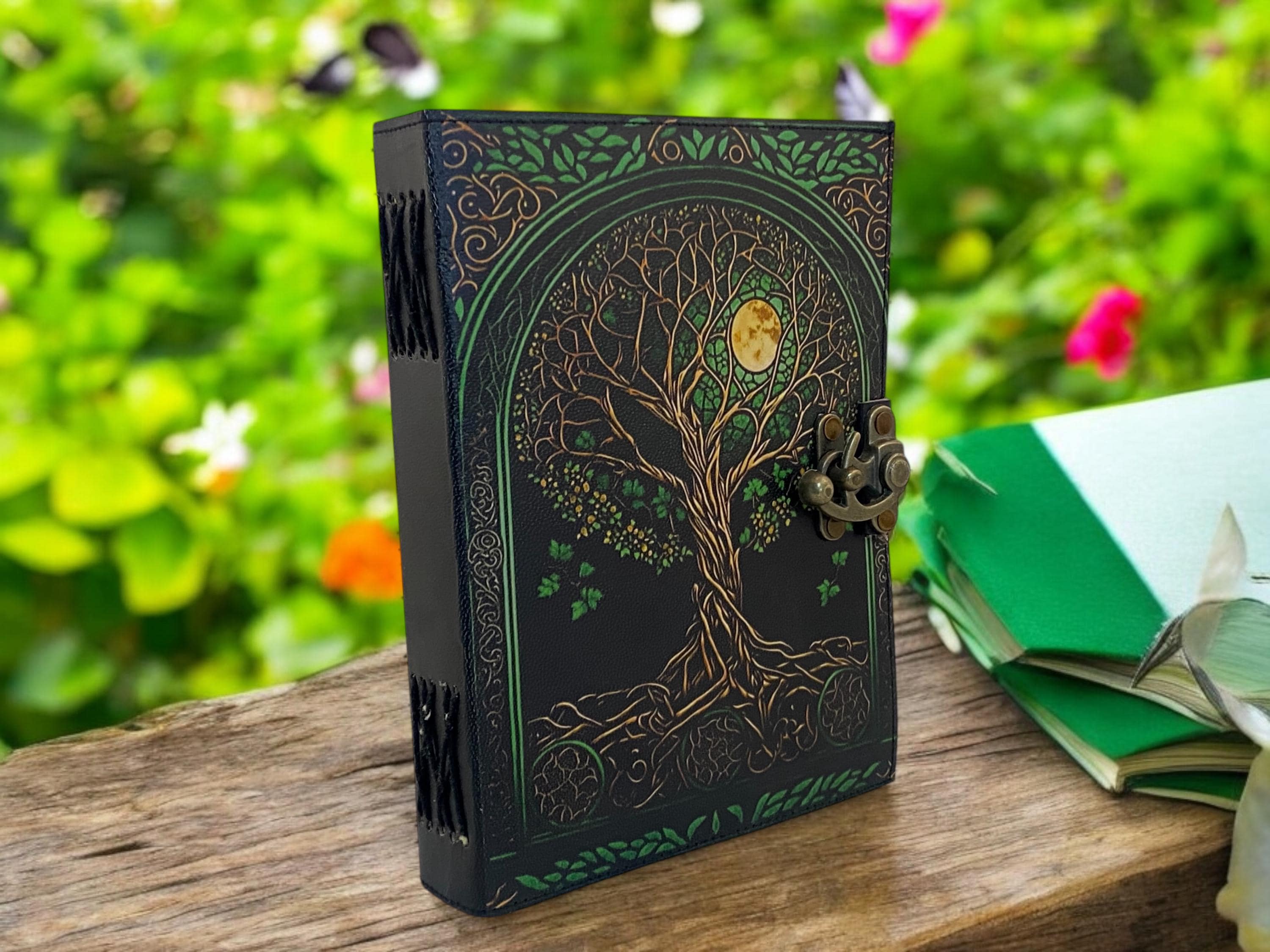 Tree of Life Leather Journal | 400-page Large Grimoire | Blank Spell ...