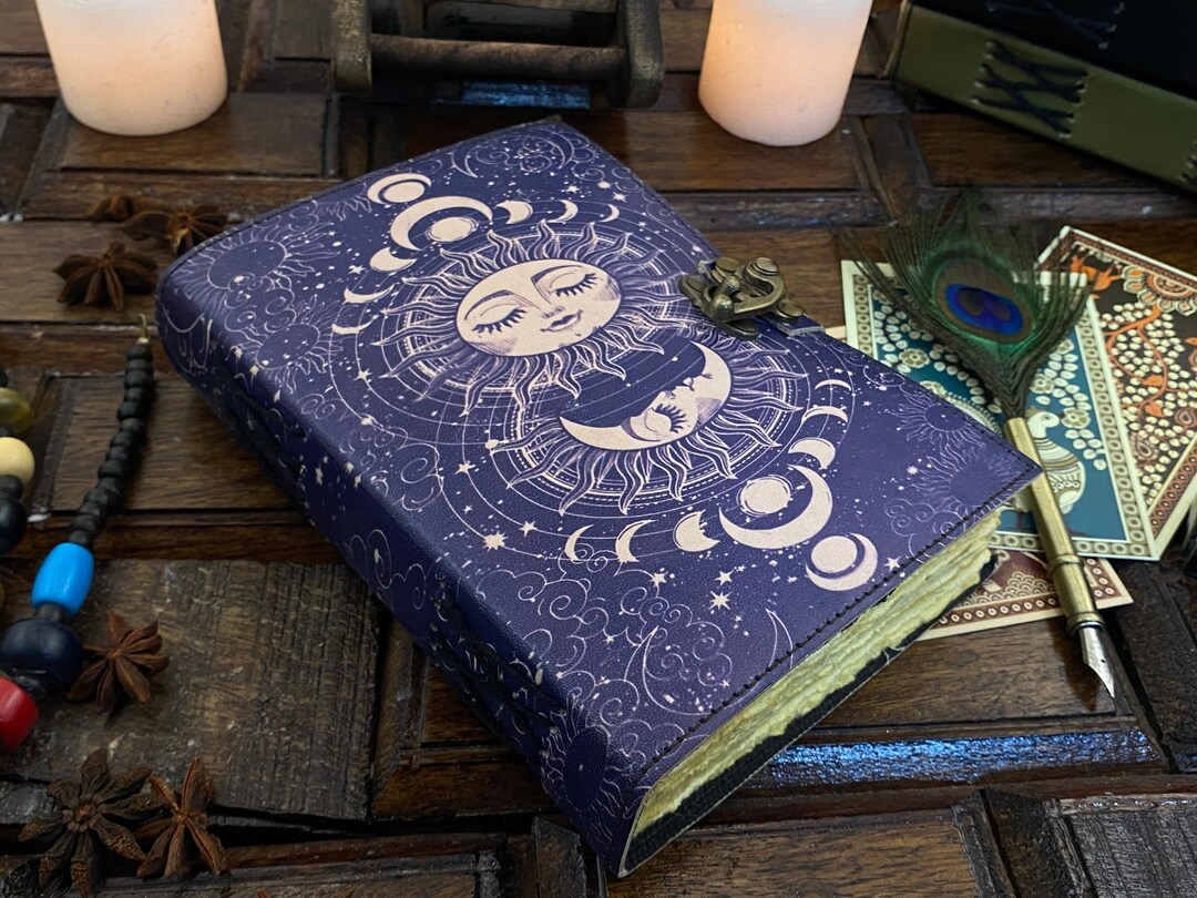 Leather Journal Sun and Moon Phase Notebook Spell Book of Shadows ...