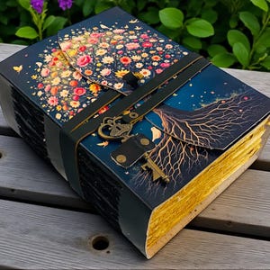 400 Pages Tree of Life Grimoire – Vintage Leather Boho Notebook with Key | Deckle Paper Journal for Wiccans, Writers & Dreamers Diary