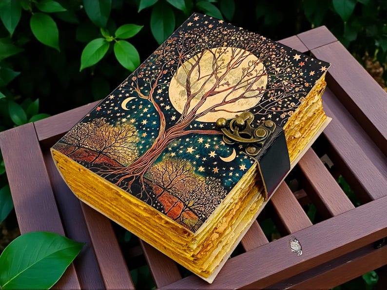 Tree of Life Leather Journal – Fairy Moon and Stars Grimoire Notebook ...