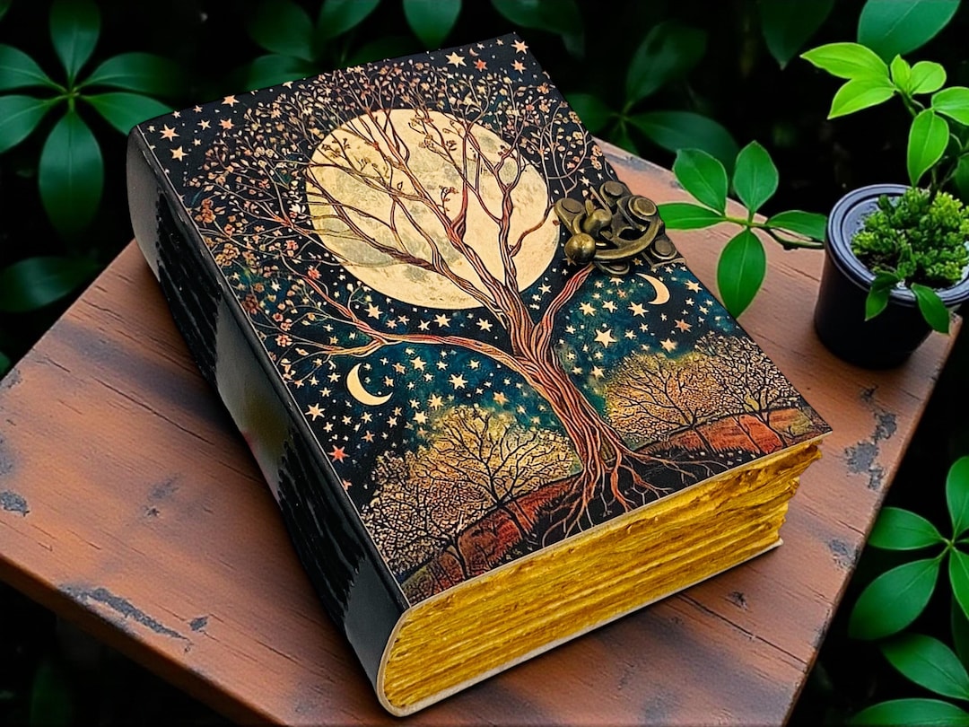 Tree of Life Leather Journal – Fairy Moon and Stars Grimoire Notebook ...