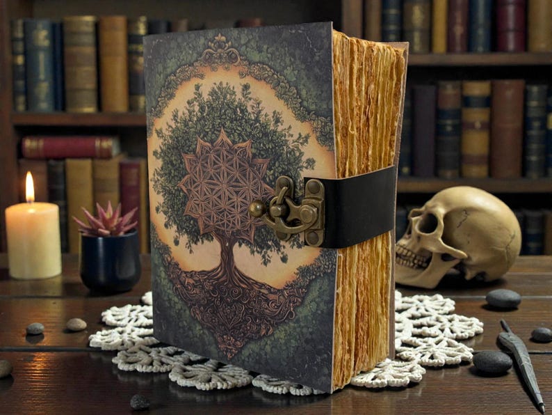 400 Page Grimoire Tree of Life Leather Journal - Handmade Blank Spell ...