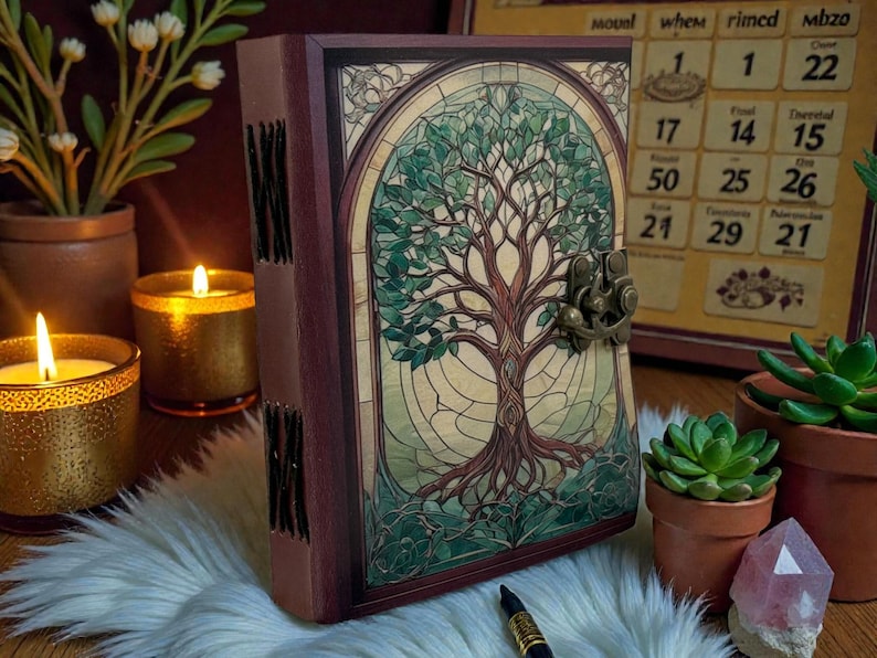 Tree of Life Leather Journal - Handmade Pagan Grimoire With Vintage ...