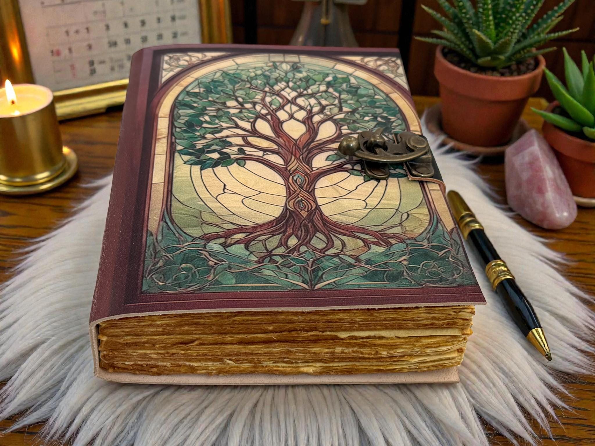 Tree of Life Leather Journal - Handmade Pagan Grimoire With Vintage ...