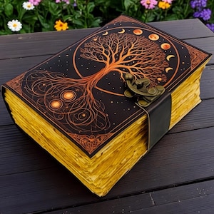 Diário de couro grande com 400 páginas, Grimório da Árvore da Vida, para mulheres, caderno vintage feito à mão, caderno de esboços, presente para ele e para ela