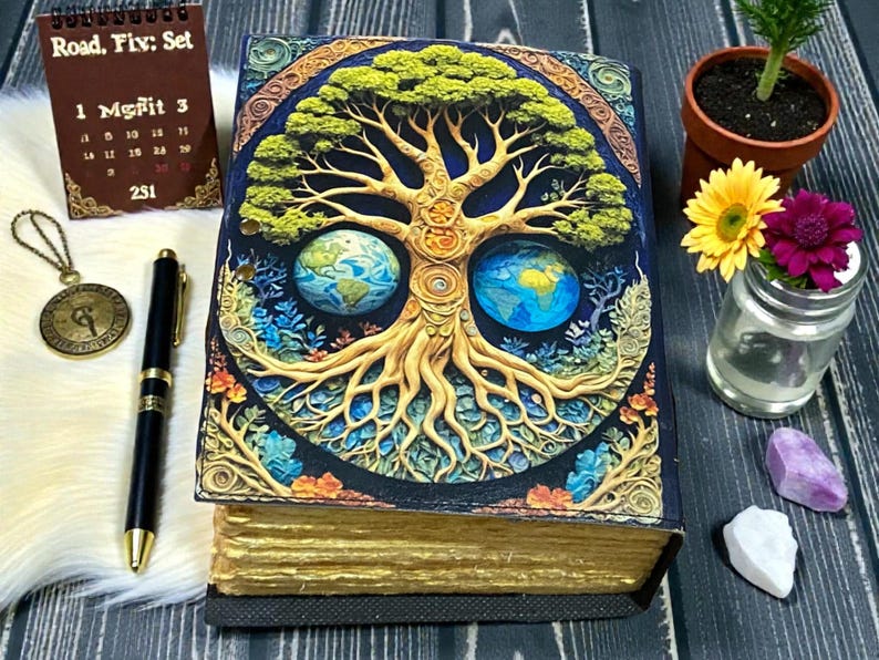 400 Page Celestial Tree of Life Leather Journal | Handmade Grimoire ...