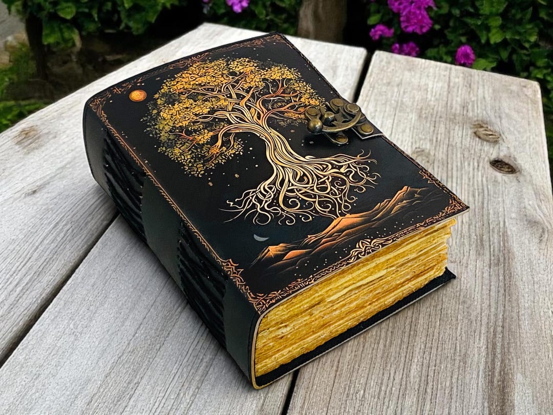 400 Page Large Grimoire Leather Journal, Print Tree of Life Journal ...