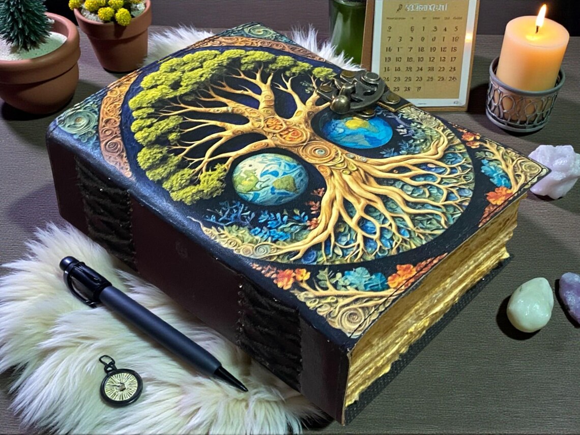 400 Page Celestial Tree of Life Leather Journal | Handmade Grimoire ...