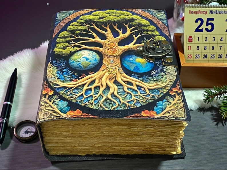 400 Page Celestial Tree of Life Leather Journal | Handmade Grimoire ...