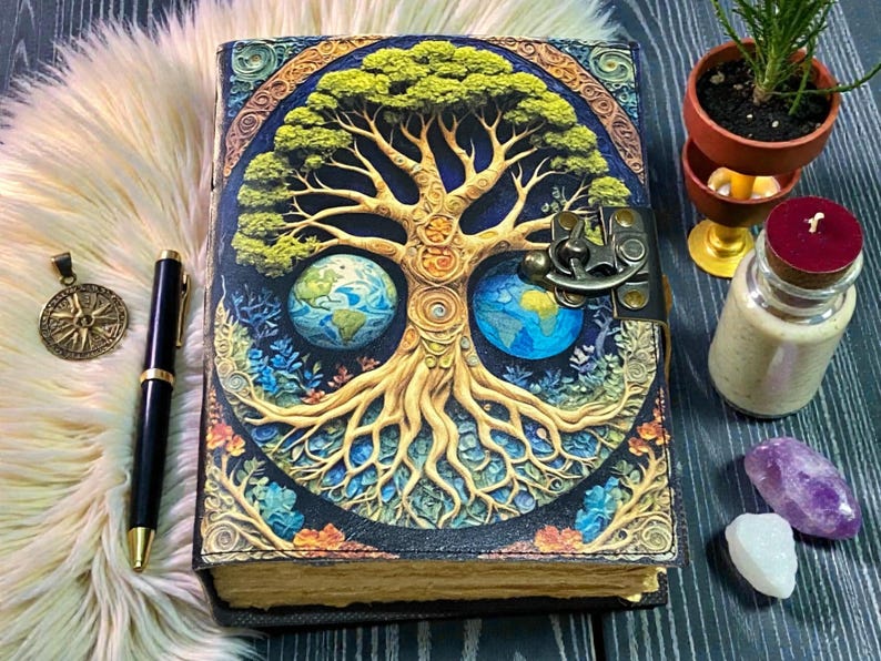 400 Page Celestial Tree of Life Leather Journal | Handmade Grimoire ...