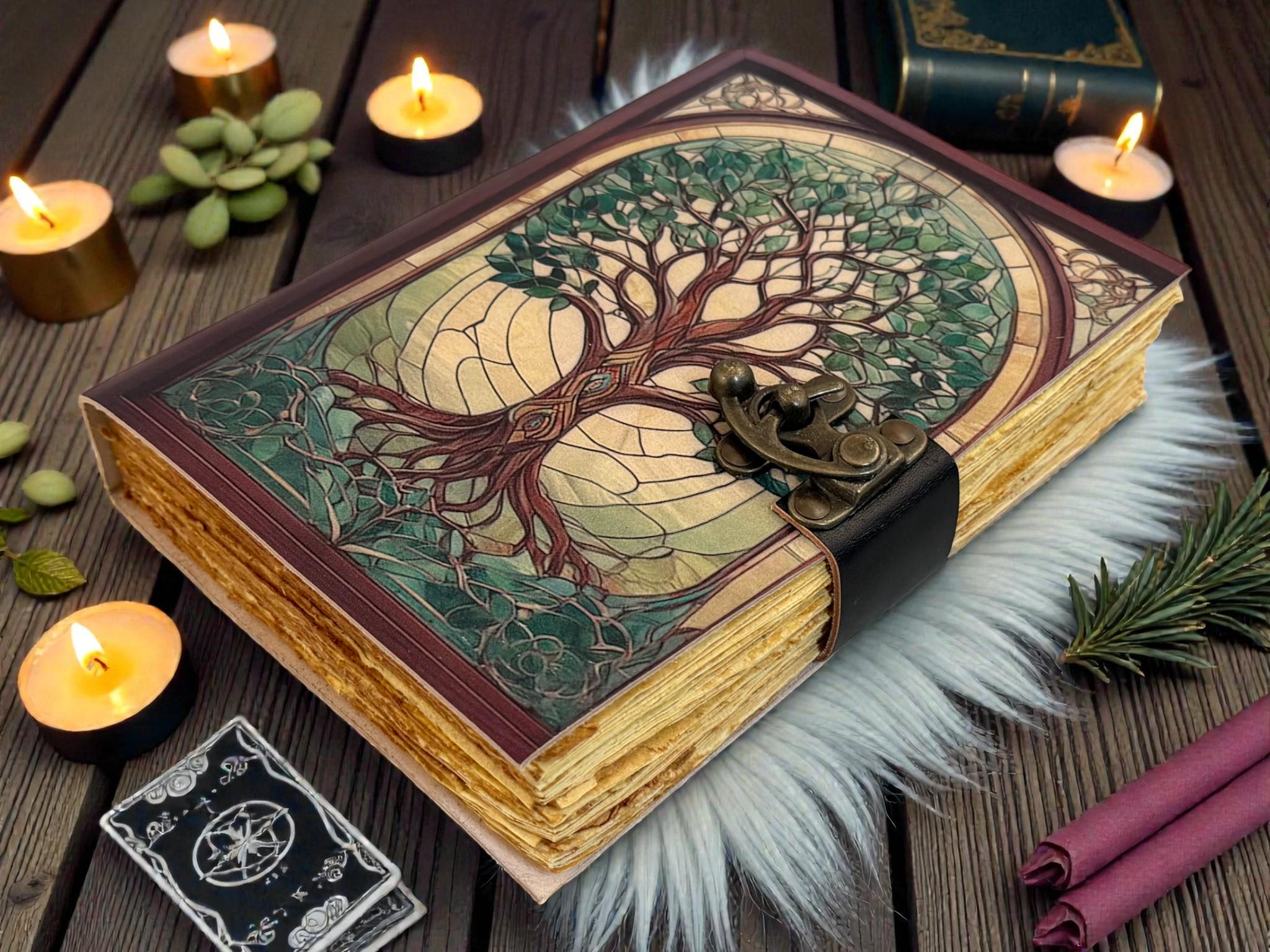 Tree of Life Leather Journal - Handmade Pagan Grimoire With Vintage ...