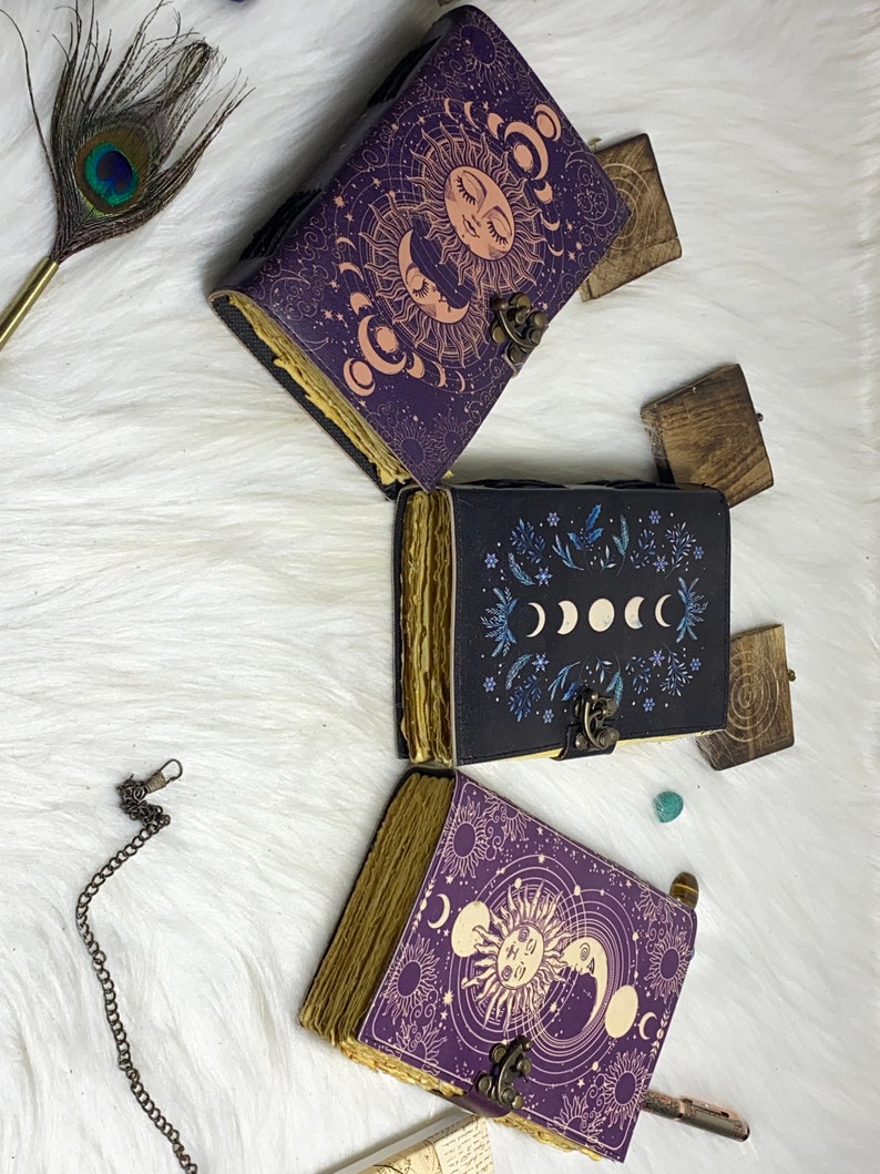 Sun & Moon Leather Journal Set: Handmade Grimoire With Deckle Edge ...