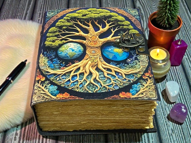 400 Page Celestial Tree of Life Leather Journal | Handmade Grimoire ...