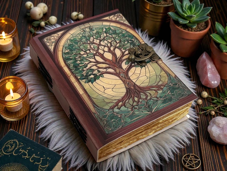 Tree of Life Leather Journal - Handmade Pagan Grimoire With Vintage ...