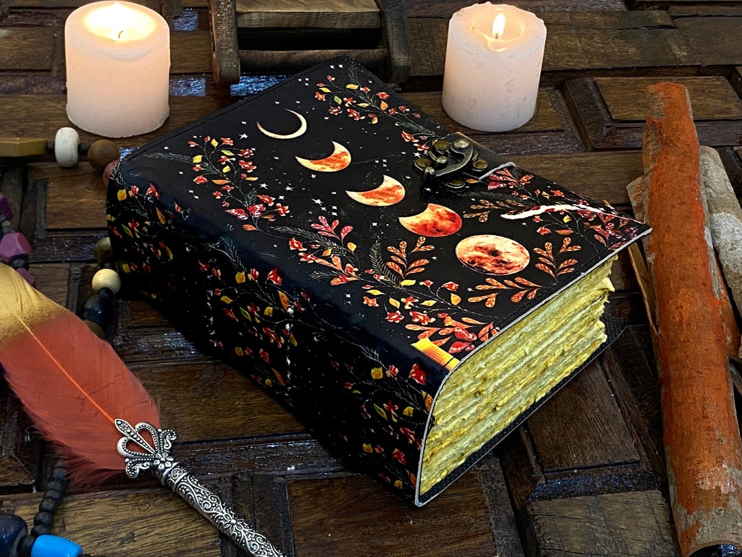 400 Page Handmade Moon Phase Grimoire Journal – Vintage Leather Blank ...