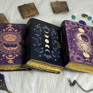 Sun & Moon Leather Journal Set: Handmade Grimoire With Deckle Edge ...