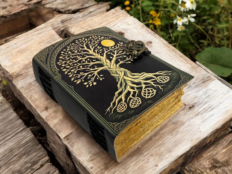 Celestial Tree of Life Leather Journal – 400 Pages Blank Grimoire ...