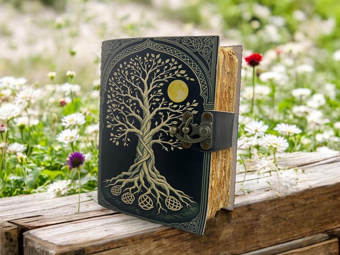 Celestial Tree of Life Leather Journal – 400 Pages Blank Grimoire ...