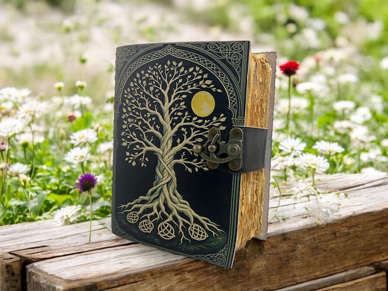 Celestial Tree of Life Leather Journal – 400 Pages Blank Grimoire ...
