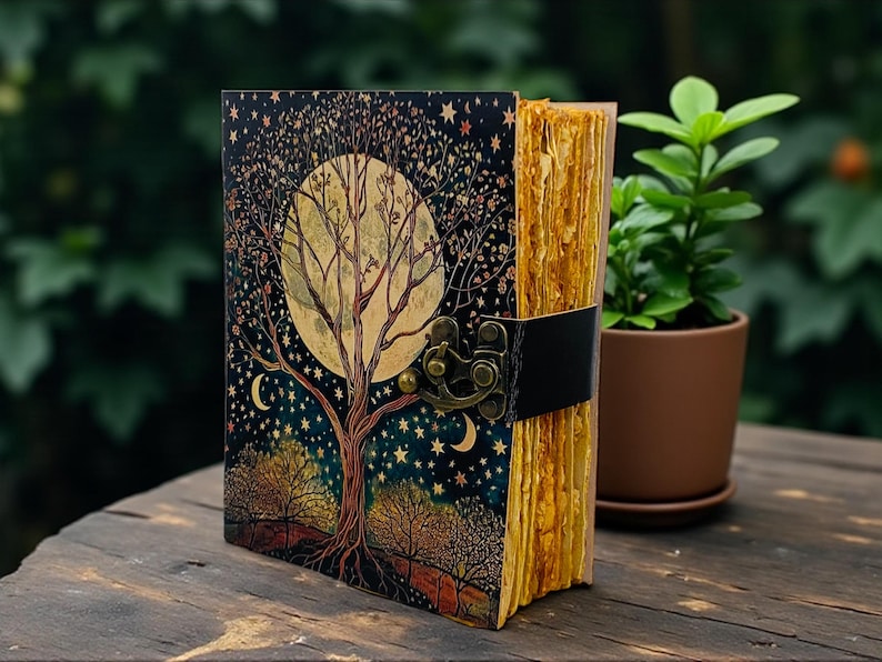 Tree of Life Leather Journal – Fairy Moon and Stars Grimoire Notebook ...