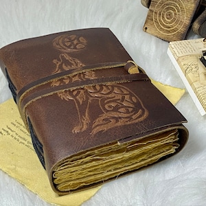 Wolf Vintage Leather Journal Blank Spell Book of Shadows Grimoire Journal Gifts for Men and Women