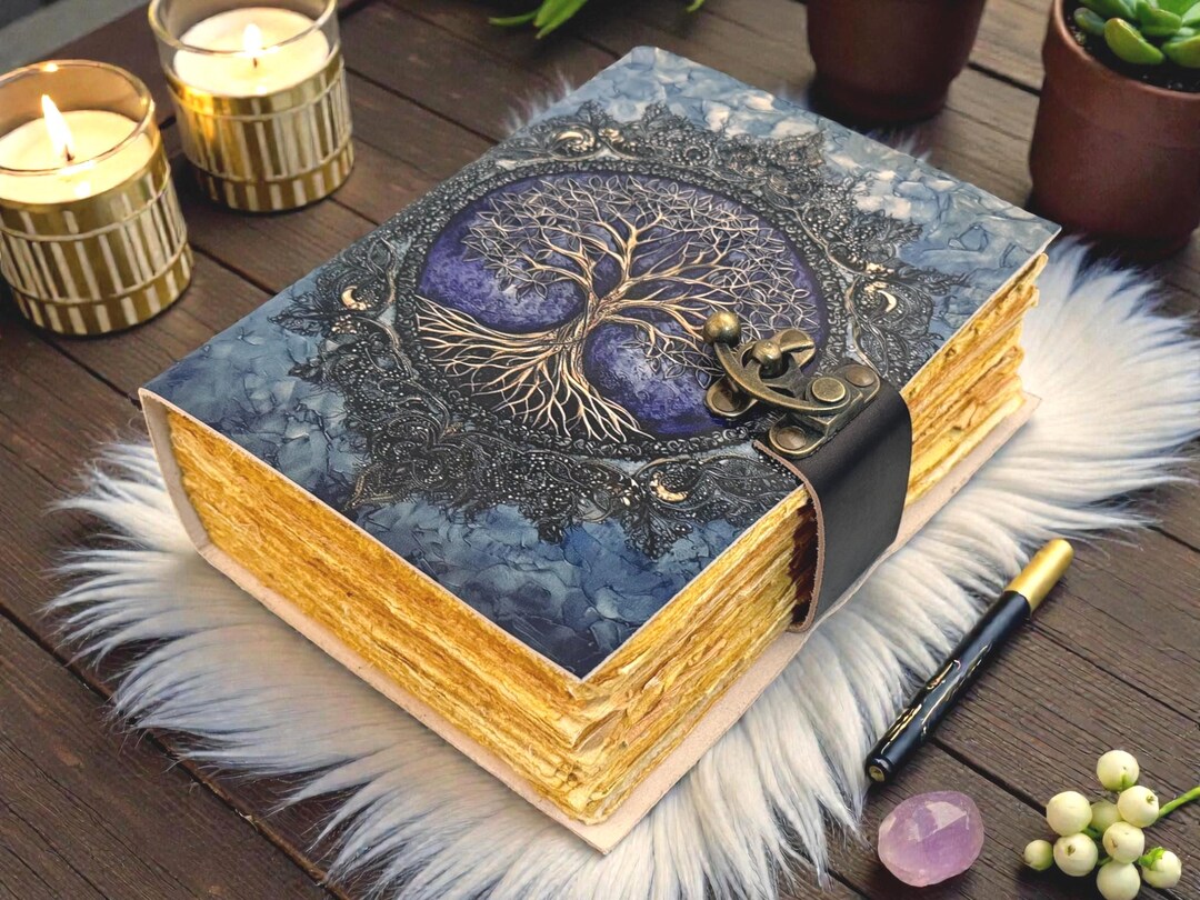 400 Page Celestial Tree of Life Leather Journal | Handmade Grimoire ...