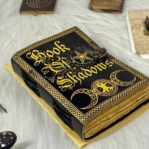 Book of Shadows Handmade Leather Journal Grimoire Journal Vintage Leather NoteBook with Deckle Edge Paper Gifts for Men and Women