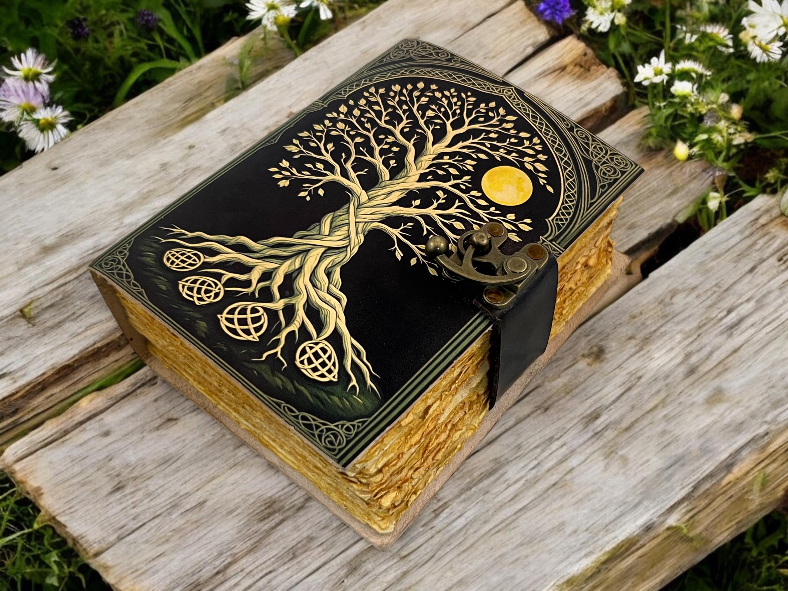 Celestial Tree of Life Leather Journal – 400 Pages Blank Grimoire ...