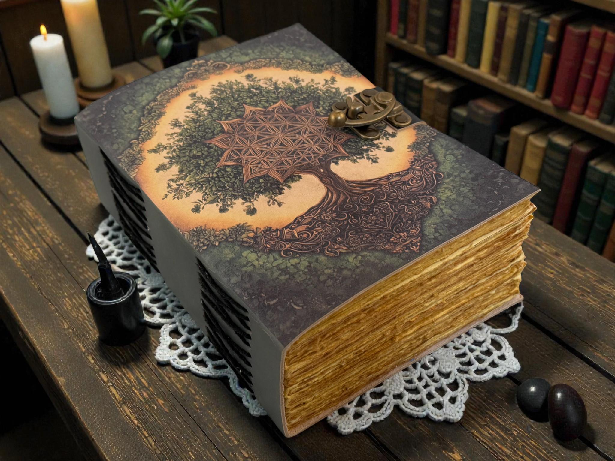 400 Page Grimoire Tree of Life Leather Journal - Handmade Blank Spell ...