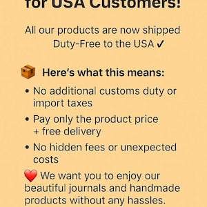 May include: A light orange graphic with the text "Fantastic News for USA Customers!" and additional text about duty-free shipping to the USA. The image includes a box icon, a heart icon, and a shopping cart icon.
