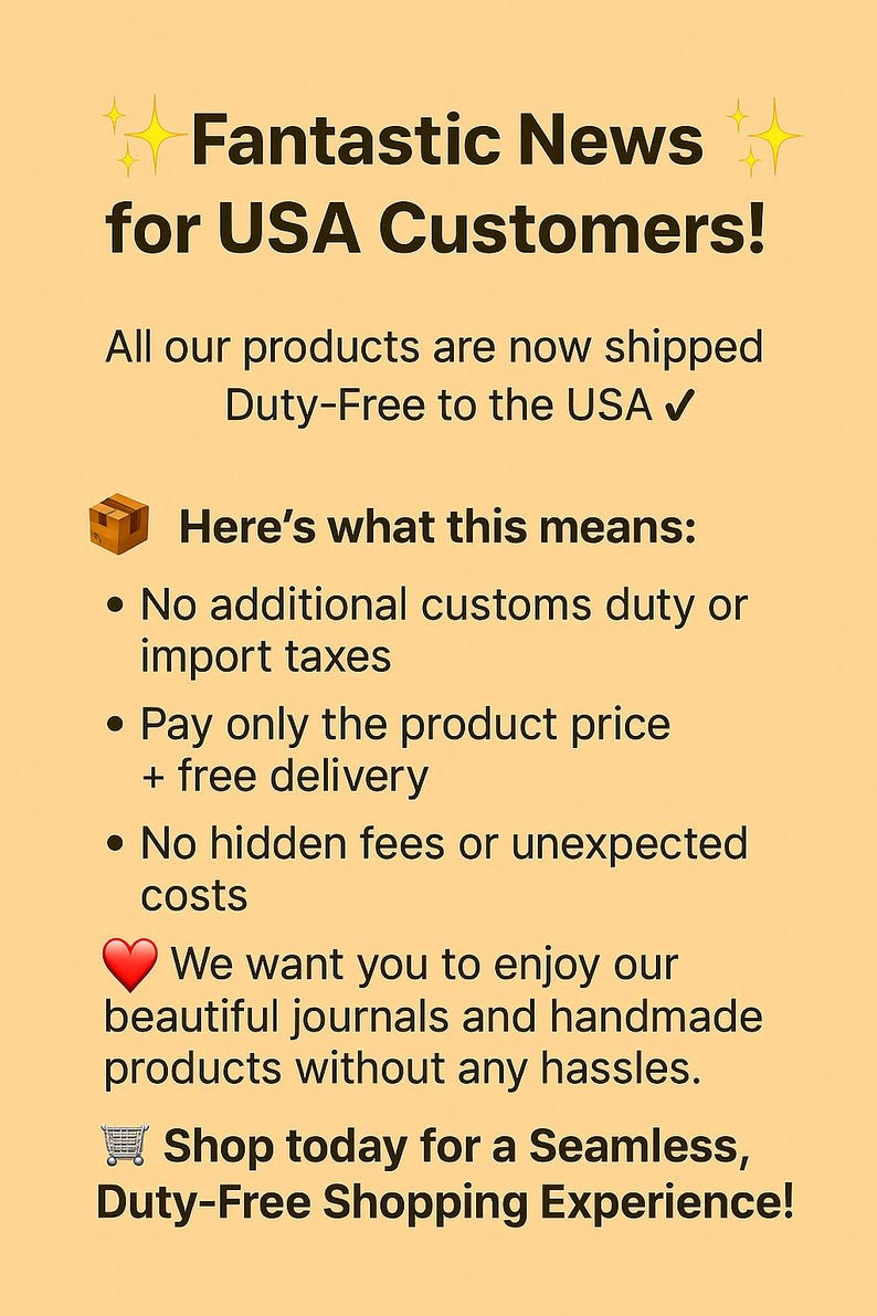 May include: A light orange graphic with the text "Fantastic News for USA Customers!" and additional text about duty-free shipping to the USA. The image includes a box icon, a heart icon, and a shopping cart icon.