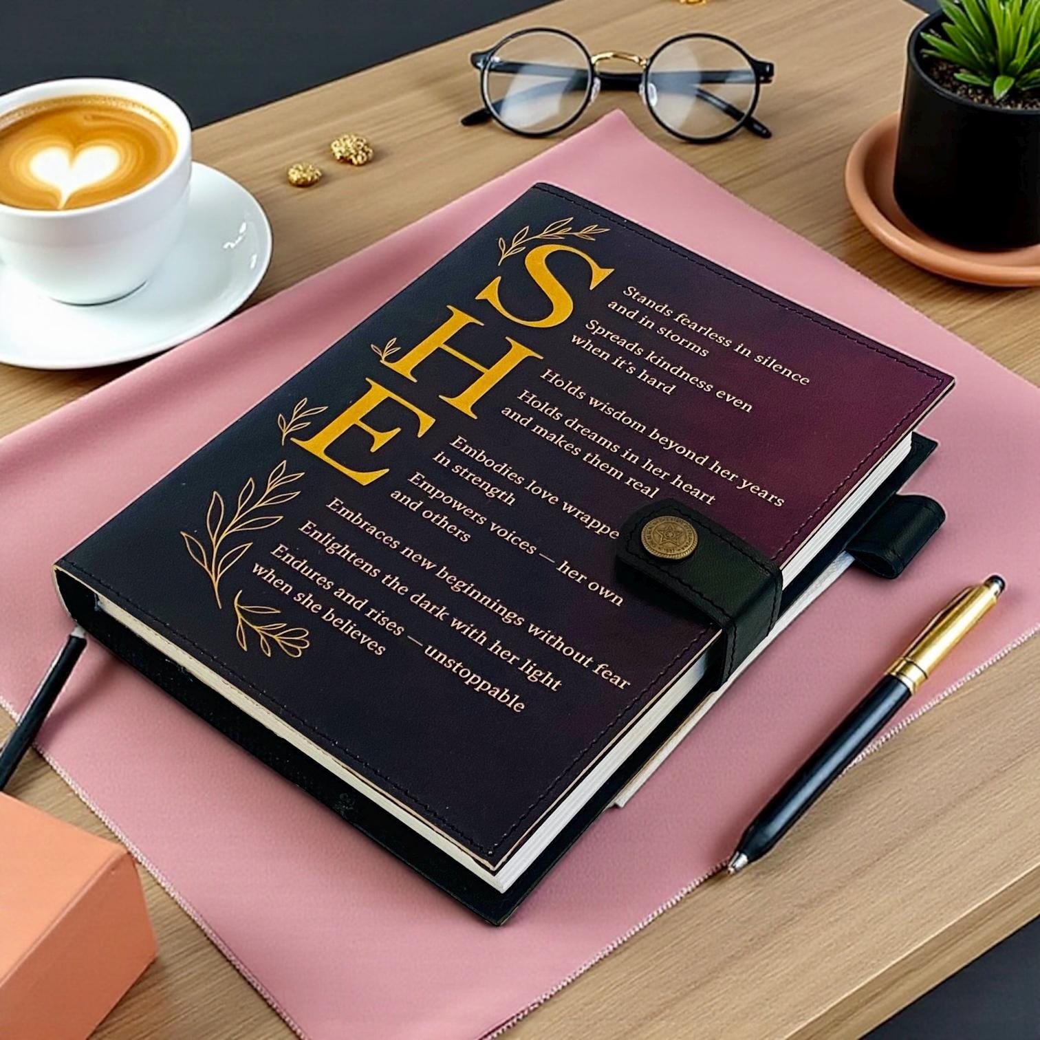 Personalized SHE Leather Journal – Custom Gifts for Women, Self Care Notebook, Healing Refillable Diary Christmas Gift for her