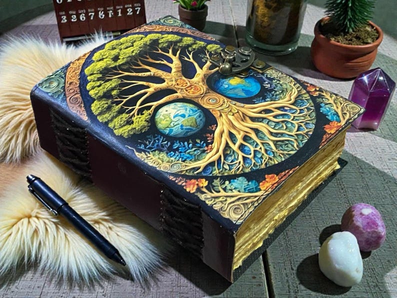 400 Page Celestial Tree of Life Leather Journal | Handmade Grimoire ...