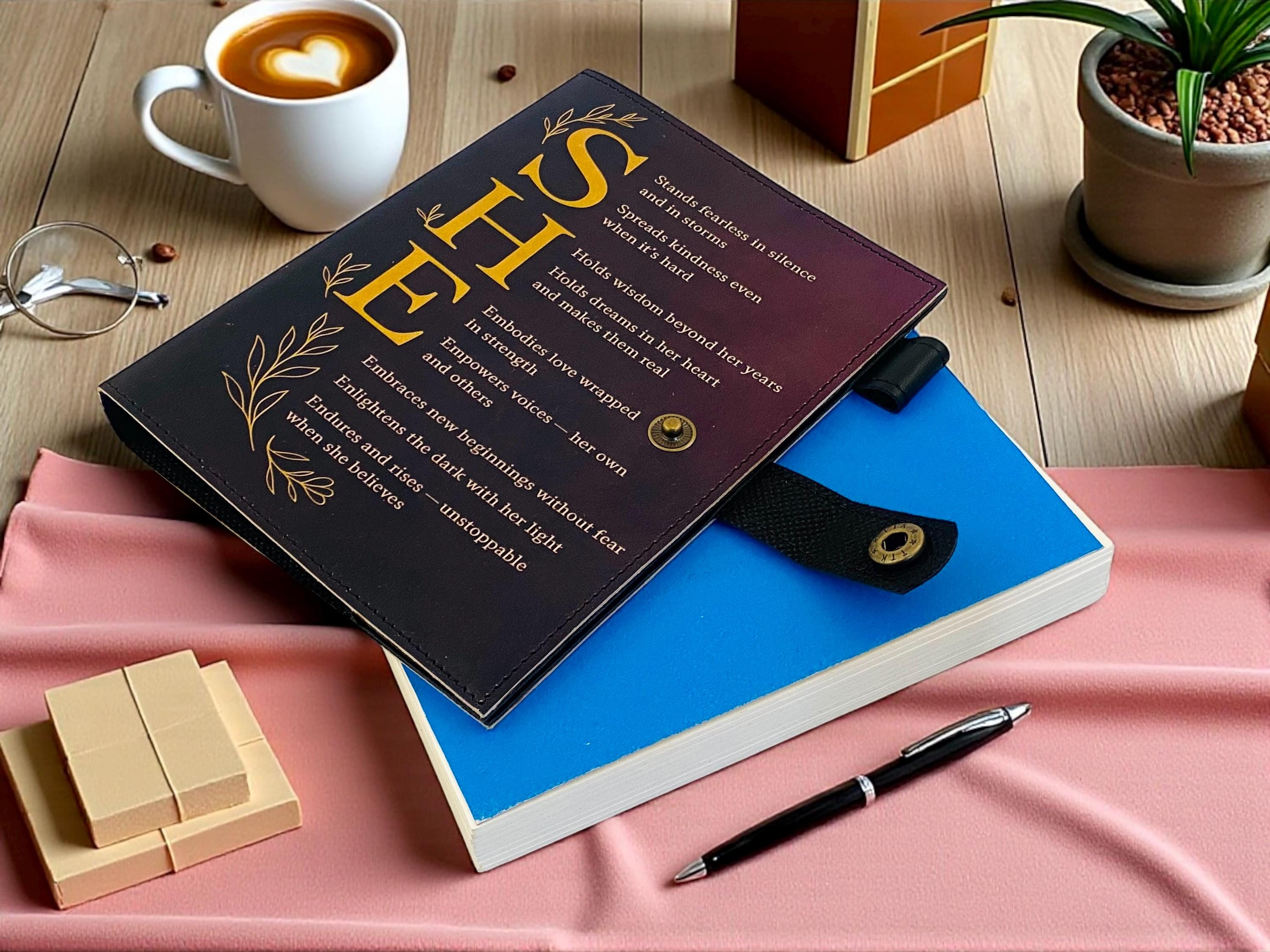 Personalized SHE Leather Journal – Custom Gifts for Women, Self Care Notebook, Healing Refillable Diary Christmas Gift for her