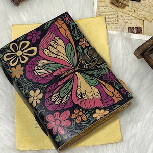 Butterfly Leather Journal Vintage Diary Blank Spell Book of Shadows Leather Journal Grimoire Journal Handmade  Gifts for Men and Women
