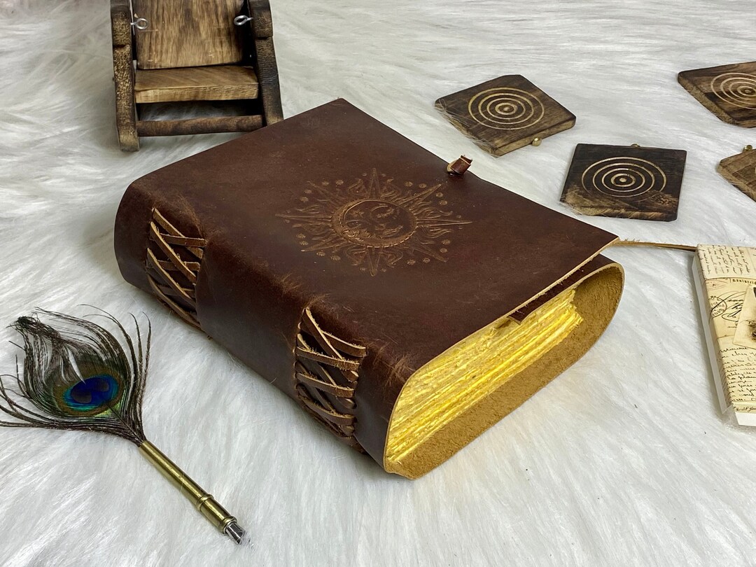 Sun and Moon - Handmade Leather Journal - Notebook Sketchbook - 400 ...