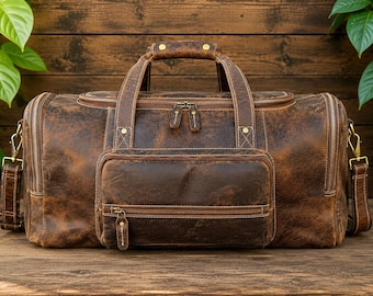 Vintage Leather Duffle Bag, Handmade Leather Travel Bag, Rustic Weekender Bag, Leather Overnight Bag, Large Leather Gym Bag for Men