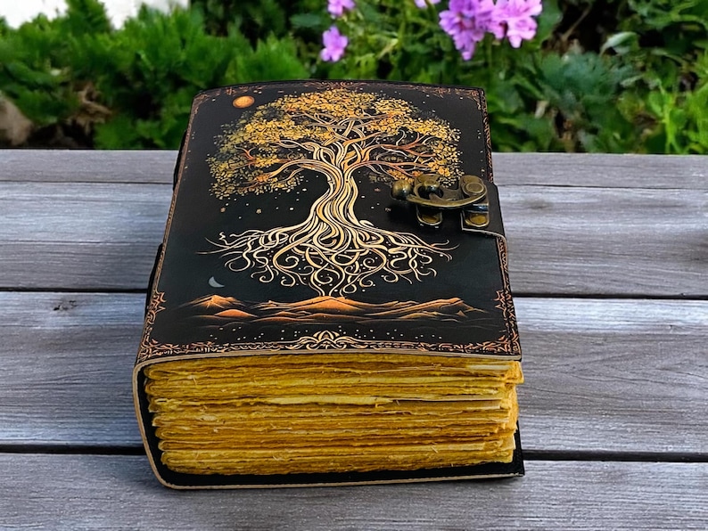 400 Page Large Grimoire Leather Journal, Print Tree of Life Journal ...