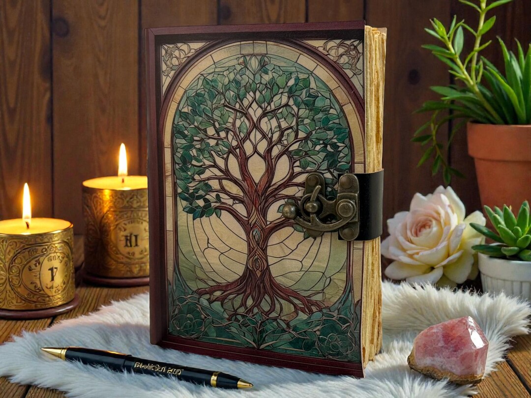 Tree of Life Leather Journal - Handmade Pagan Grimoire With Vintage ...