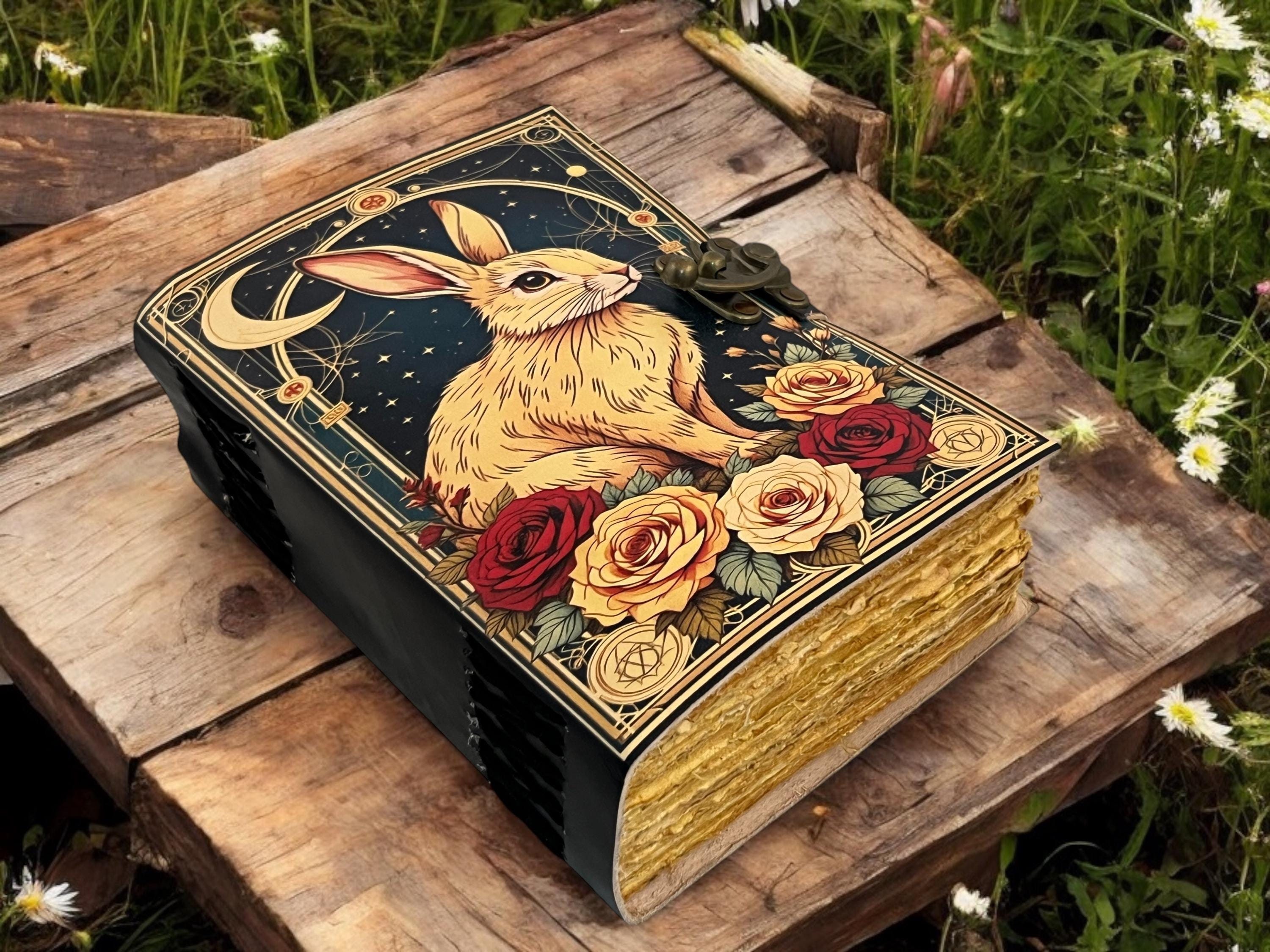 400 Pages - bunny rabbit Grimoire Leather Journal Notebook Journal for women - Fat journal  handmade Deckle Paper Notebook  Journal for gift