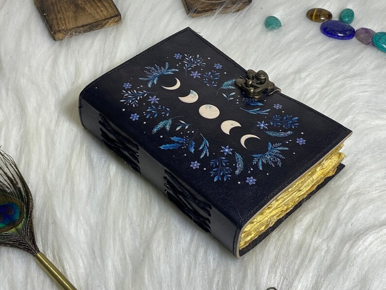 Sun & Moon Leather Journal Set: Handmade Grimoire With Deckle Edge ...