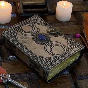Triple Moon Goddess Vintage leather Journal blank spell Book of shadows Grimoire journal witchcraft supplies Wiccan journal size 7x5 inches