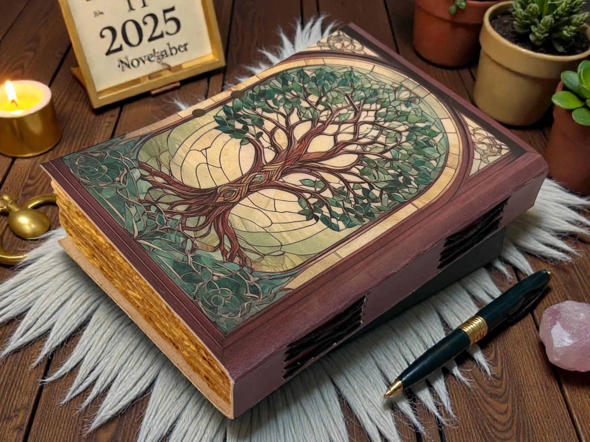 Tree of Life Leather Journal - Handmade Pagan Grimoire With Vintage ...