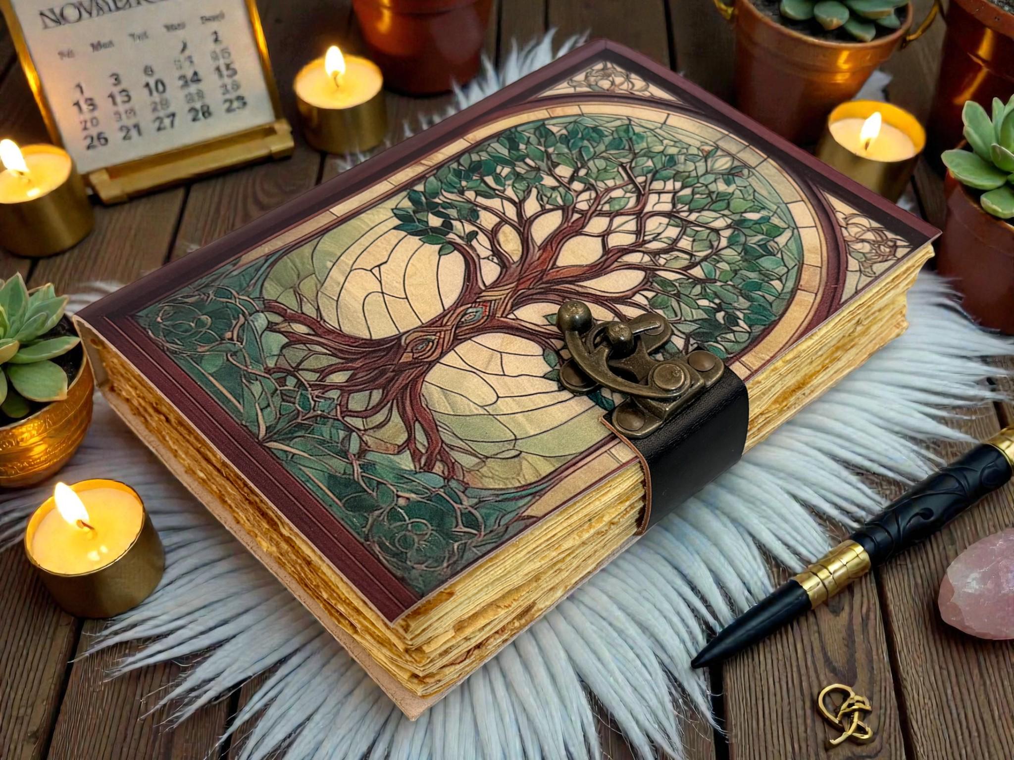 Tree of Life Leather Journal - Handmade Pagan Grimoire With Vintage ...