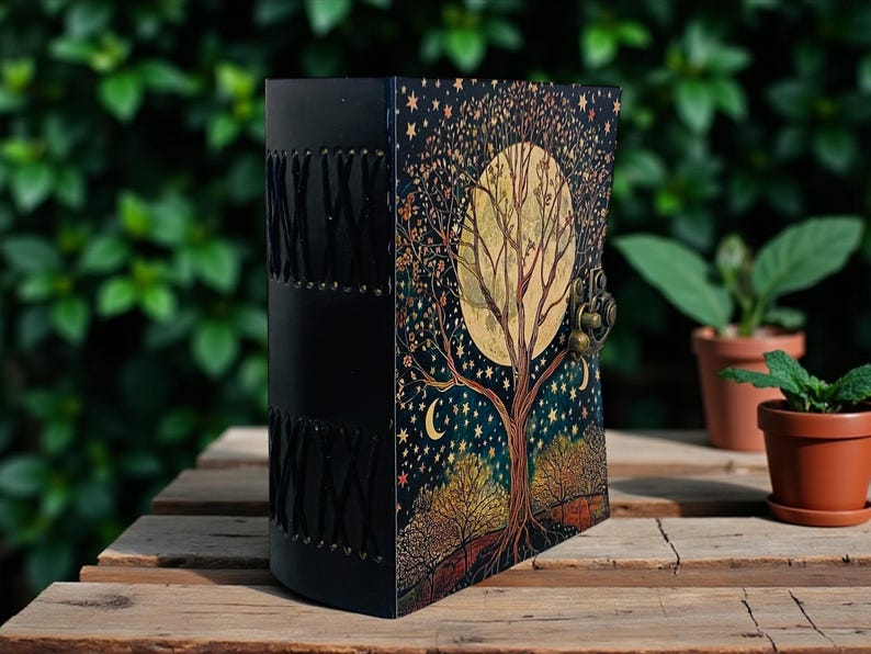 Tree of Life Leather Journal – Fairy Moon and Stars Grimoire Notebook ...
