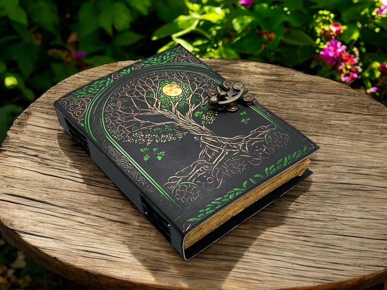 Tree of Life Leather Journal | 400-page Large Grimoire | Blank Spell ...