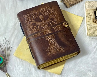Mother Earth Spell Book Book of Shadows Junk Journal 200 Pages Vintage Handmade Leather Deckle Edge Vintage Paper Gifts for Him Her