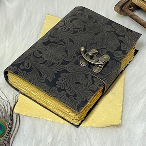 Vintage Leather Journal Garden Flower Black Journal Handmade Grimoire Journal Witchcraft Journal Wiccan Pagan Supplies Gifts for Him Her