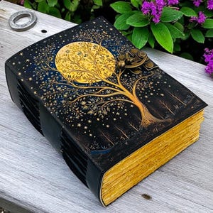 Diario in pelle Grimoire da 400 pagine per donna, Albero della vita fatto a mano, Libro degli incantesimi delle ombre vuoto, Diario dei rifiuti, Regalo per lui e per lei,