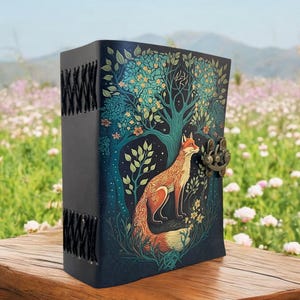 400 pagine - Grimoire Fox Leather Journal Blank Spell book of shadows Diario grasso - Carta fatta a mano Diario vintage per donne